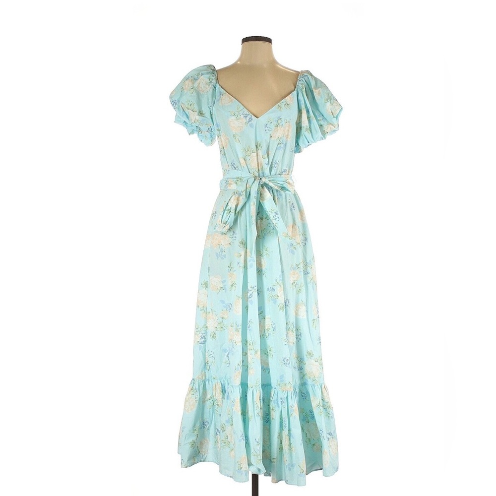 Loveshackfancy x Target Blue Estelle Midi Floral Puff Sleeve Dress V Neck